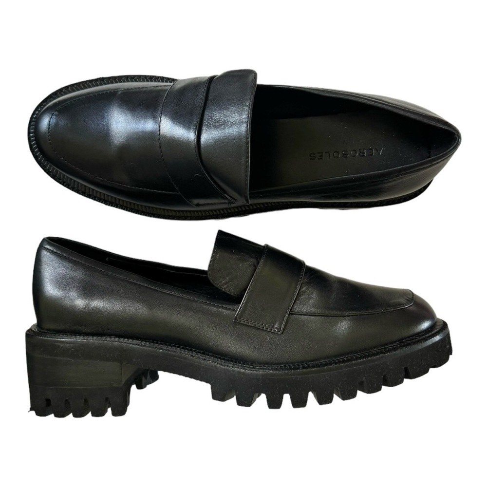 Brand New, Never Worn Black Leather, Aerosol “Ronnie,” Loafer with Lug Sole
